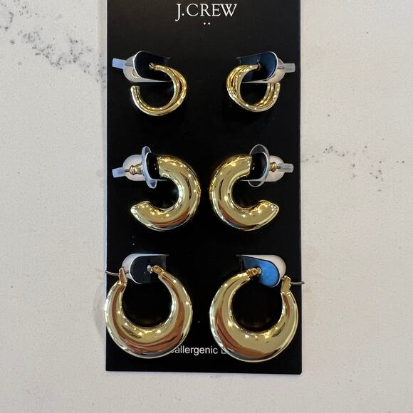 NWT J. Crew Gold-Plated Hoop Earrings - Set-of Three - Picture 5 of 10